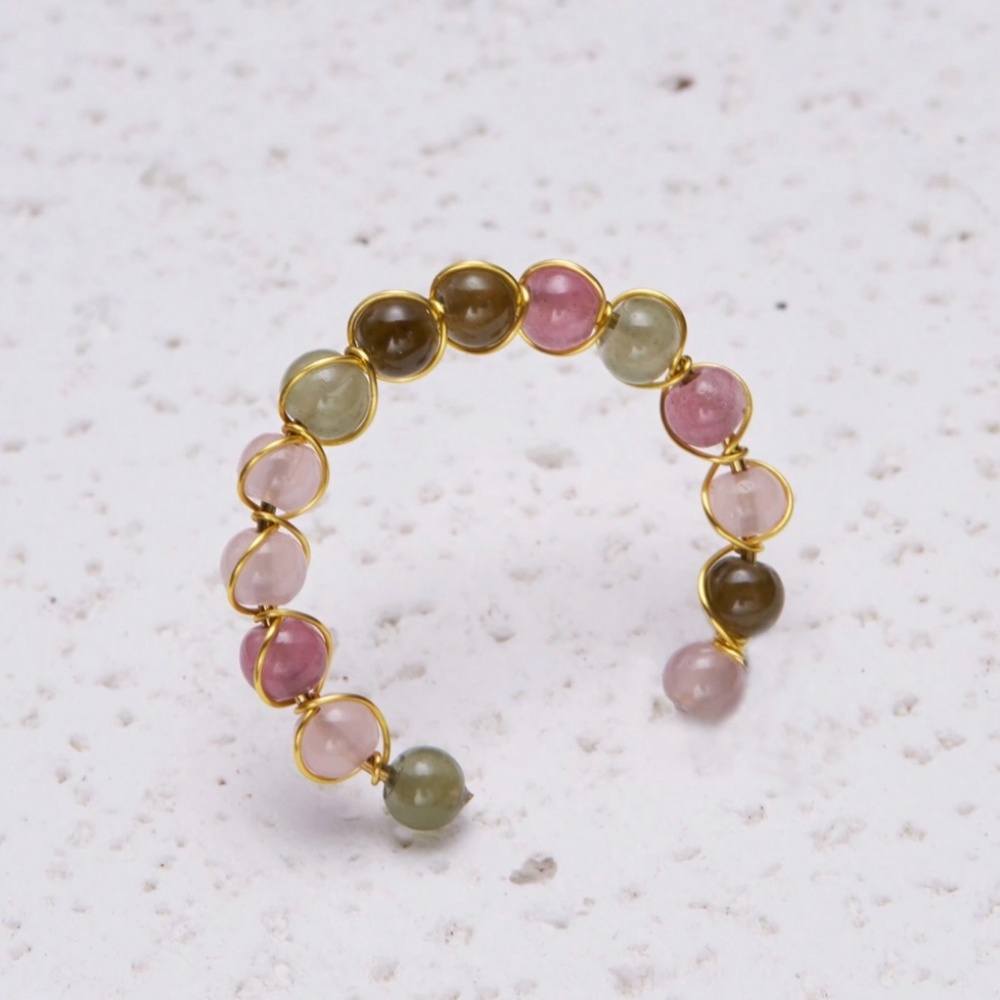 Unique Creative Random Color Beads Open Ring - Picture 3 of 4